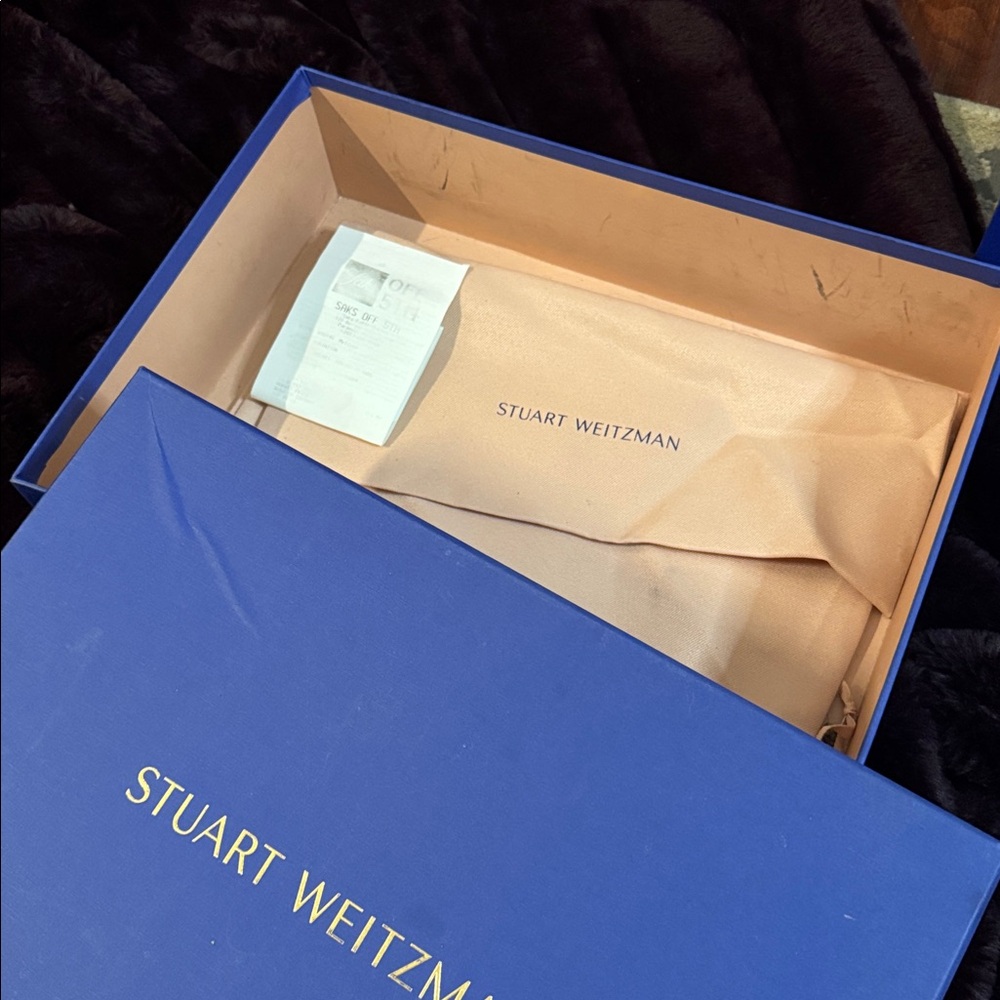 Stuart Weitzman Britain Suede Boots Black and Gold - Picture 9 of 11